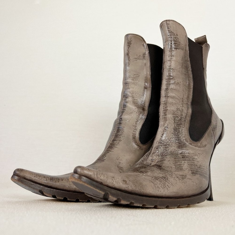 Gianni Bravo Snake Print Pointy Toe Ankle Booties